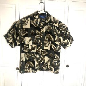 Vintage Concepts Mens Button Down Shirt Medium Leafs Greens Tropical Hawaiian